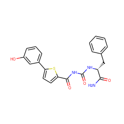 NC(=O)[C@@H](Cc1ccccc1)NC(=O)NC(=O)c1ccc(-c2cccc(O)c2)s1 ZINC000058574682