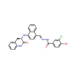 NC(=O)[C@@H](Cc1ccccc1)Nc1ccc(/C=N/NC(=O)c2ccc(O)c(Cl)c2)c2ccccc12 ZINC000027648657