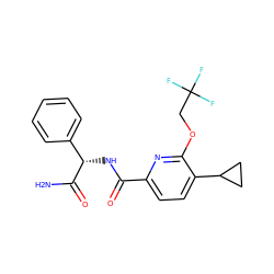 NC(=O)[C@@H](NC(=O)c1ccc(C2CC2)c(OCC(F)(F)F)n1)c1ccccc1 ZINC000143393213