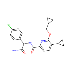 NC(=O)[C@@H](NC(=O)c1ccc(C2CC2)c(OCC2CC2)n1)c1ccc(Cl)cc1 ZINC000207739855