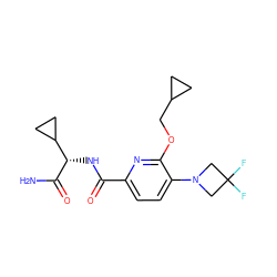 NC(=O)[C@@H](NC(=O)c1ccc(N2CC(F)(F)C2)c(OCC2CC2)n1)C1CC1 ZINC000207743255