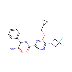 NC(=O)[C@@H](NC(=O)c1cnc(N2CC(F)(F)C2)c(OCC2CC2)n1)c1ccccc1 ZINC000207351551