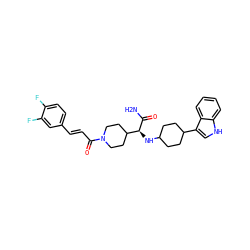 NC(=O)[C@@H](NC1CCC(c2c[nH]c3ccccc23)CC1)C1CCN(C(=O)/C=C/c2ccc(F)c(F)c2)CC1 ZINC000073167526