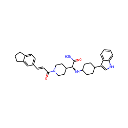 NC(=O)[C@@H](NC1CCC(c2c[nH]c3ccccc23)CC1)C1CCN(C(=O)/C=C/c2ccc3c(c2)CCC3)CC1 ZINC000167964442