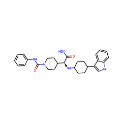 NC(=O)[C@@H](NC1CCC(c2c[nH]c3ccccc23)CC1)C1CCN(C(=O)Nc2ccccc2)CC1 ZINC000073163628