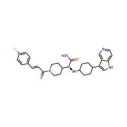 NC(=O)[C@@H](NC1CCC(c2c[nH]c3ccncc23)CC1)C1CCN(C(=O)/C=C/c2ccc(F)cc2)CC1 ZINC000168123764