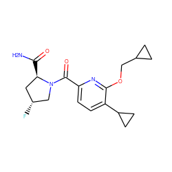 NC(=O)[C@@H]1C[C@@H](F)CN1C(=O)c1ccc(C2CC2)c(OCC2CC2)n1 ZINC000146219591