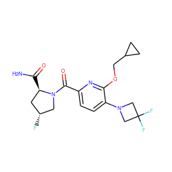 NC(=O)[C@@H]1C[C@@H](F)CN1C(=O)c1ccc(N2CC(F)(F)C2)c(OCC2CC2)n1 ZINC000146250521