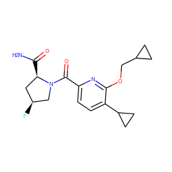 NC(=O)[C@@H]1C[C@H](F)CN1C(=O)c1ccc(C2CC2)c(OCC2CC2)n1 ZINC000146220406