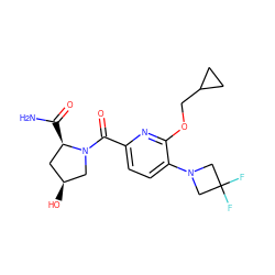 NC(=O)[C@@H]1C[C@H](O)CN1C(=O)c1ccc(N2CC(F)(F)C2)c(OCC2CC2)n1 ZINC000146298825