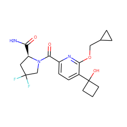 NC(=O)[C@@H]1CC(F)(F)CN1C(=O)c1ccc(C2(O)CCC2)c(OCC2CC2)n1 ZINC000146290198