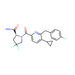 NC(=O)[C@@H]1CC(F)(F)CN1C(=O)c1ccc(C2CC2)c(Cc2ccc(F)cc2)n1 ZINC000146285326