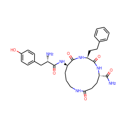 NC(=O)[C@@H]1CCC(=O)NCCC[C@@H](NC(=O)[C@@H](N)Cc2ccc(O)cc2)C(=O)N[C@@H](CCc2ccccc2)C(=O)N1 ZINC000026831850