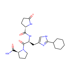 NC(=O)[C@@H]1CCCN1C(=O)[C@H](Cc1c[nH]c(C2CCCCC2)n1)NC(=O)[C@@H]1CCC(=O)N1 ZINC000013673871