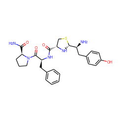 NC(=O)[C@@H]1CCCN1C(=O)[C@H](Cc1ccccc1)NC(=O)[C@@H]1CS[C@H]([C@@H](N)Cc2ccc(O)cc2)N1 ZINC000022933613