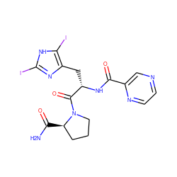 NC(=O)[C@@H]1CCCN1C(=O)[C@H](Cc1nc(I)[nH]c1I)NC(=O)c1cnccn1 ZINC000473090747