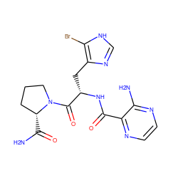 NC(=O)[C@@H]1CCCN1C(=O)[C@H](Cc1nc[nH]c1Br)NC(=O)c1nccnc1N ZINC000473088722