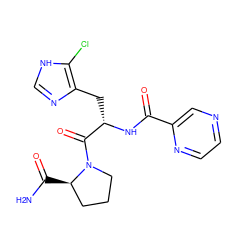 NC(=O)[C@@H]1CCCN1C(=O)[C@H](Cc1nc[nH]c1Cl)NC(=O)c1cnccn1 ZINC000473105330