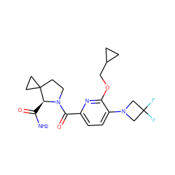 NC(=O)[C@@H]1N(C(=O)c2ccc(N3CC(F)(F)C3)c(OCC3CC3)n2)CCC12CC2 ZINC000146295433