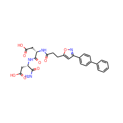 NC(=O)[C@H](CC(=O)O)NC(=O)[C@H](CC(=O)O)NC(=O)CCc1cc(-c2ccc(-c3ccccc3)cc2)no1 ZINC000169701548