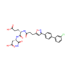 NC(=O)[C@H](CC(=O)O)NC(=O)[C@H](CCC(=O)O)NC(=O)CCc1cc(-c2ccc(-c3cccc(Cl)c3)cc2)no1 ZINC000169701538