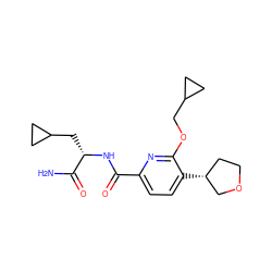 NC(=O)[C@H](CC1CC1)NC(=O)c1ccc([C@@H]2CCOC2)c(OCC2CC2)n1 ZINC000207733107