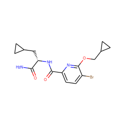 NC(=O)[C@H](CC1CC1)NC(=O)c1ccc(Br)c(OCC2CC2)n1 ZINC000207731501