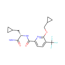 NC(=O)[C@H](CC1CC1)NC(=O)c1ccc(C(F)(F)F)c(OCC2CC2)n1 ZINC000207731627