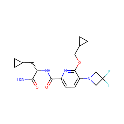 NC(=O)[C@H](CC1CC1)NC(=O)c1ccc(N2CC(F)(F)C2)c(OCC2CC2)n1 ZINC000207731250