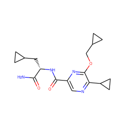 NC(=O)[C@H](CC1CC1)NC(=O)c1cnc(C2CC2)c(OCC2CC2)n1 ZINC000207358099