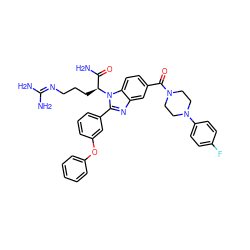 NC(=O)[C@H](CCCN=C(N)N)n1c(-c2cccc(Oc3ccccc3)c2)nc2cc(C(=O)N3CCN(c4ccc(F)cc4)CC3)ccc21 ZINC000202670511