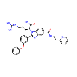 NC(=O)[C@H](CCCN=C(N)N)n1c(-c2cccc(Oc3ccccc3)c2)nc2cc(C(=O)NCCc3ccccn3)ccc21 ZINC000202672223