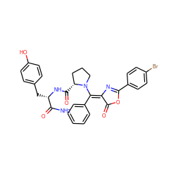 NC(=O)[C@H](Cc1ccc(O)cc1)NC(=O)[C@@H]1CCCN1/C(=C1\N=C(c2ccc(Br)cc2)OC1=O)c1ccccc1 ZINC000029556407