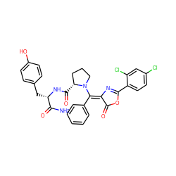 NC(=O)[C@H](Cc1ccc(O)cc1)NC(=O)[C@@H]1CCCN1/C(=C1\N=C(c2ccc(Cl)cc2Cl)OC1=O)c1ccccc1 ZINC000029555060