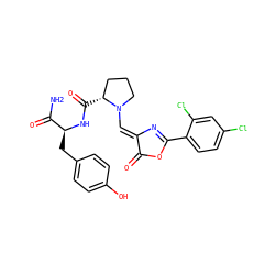 NC(=O)[C@H](Cc1ccc(O)cc1)NC(=O)[C@@H]1CCCN1/C=C1\N=C(c2ccc(Cl)cc2Cl)OC1=O ZINC000029552449