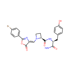 NC(=O)[C@H](Cc1ccc(O)cc1)NC(=O)[C@@H]1CCN1/C=C1\N=C(c2ccc(Br)cc2)OC1=O ZINC000084462353