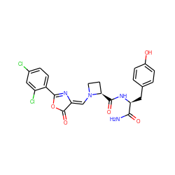 NC(=O)[C@H](Cc1ccc(O)cc1)NC(=O)[C@@H]1CCN1/C=C1\N=C(c2ccc(Cl)cc2Cl)OC1=O ZINC000029562608