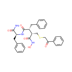 NC(=O)[C@H](Cc1ccccc1)NC(=O)[C@H](Cc1ccccc1)[C@H](CSCC(=O)c1ccccc1)C(=O)NO ZINC000027088900