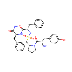 NC(=O)[C@H](Cc1ccccc1)NC(=O)[C@H](Cc1ccccc1)NS(=O)(=O)C[C@H]1CCCN1C(=O)[C@@H](N)Cc1ccc(O)cc1 ZINC000064403854