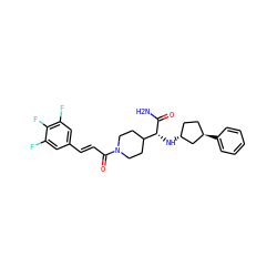 NC(=O)[C@H](N[C@@H]1CC[C@@H](c2ccccc2)C1)C1CCN(C(=O)/C=C/c2cc(F)c(F)c(F)c2)CC1 ZINC000169356762