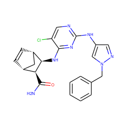 NC(=O)[C@H]1[C@@H]2C=C[C@@H](C2)[C@H]1Nc1nc(Nc2cnn(Cc3ccccc3)c2)ncc1Cl ZINC000084688439