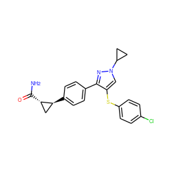 NC(=O)[C@H]1C[C@@H]1c1ccc(-c2nn(C3CC3)cc2Sc2ccc(Cl)cc2)cc1 ZINC000096270415