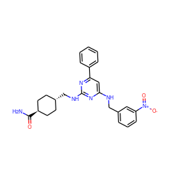 NC(=O)[C@H]1CC[C@H](CNc2nc(NCc3cccc([N+](=O)[O-])c3)cc(-c3ccccc3)n2)CC1 ZINC000299820852