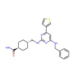 NC(=O)[C@H]1CC[C@H](CNc2nc(NCc3ccccc3)cc(-c3ccsc3)n2)CC1 ZINC000299830972