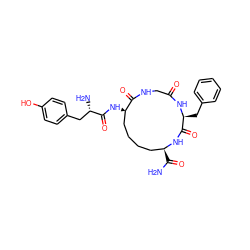 NC(=O)[C@H]1CCCC[C@@H](NC(=O)[C@@H](N)Cc2ccc(O)cc2)C(=O)NCC(=O)N[C@@H](Cc2ccccc2)C(=O)N1 ZINC000036216396