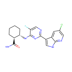 NC(=O)[C@H]1CCCC[C@@H]1Nc1nc(-c2c[nH]c3ncc(Cl)cc23)ncc1F ZINC000165780282