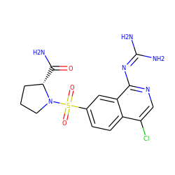 NC(=O)[C@H]1CCCN1S(=O)(=O)c1ccc2c(Cl)cnc(N=C(N)N)c2c1 ZINC000014960831