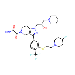 NC(=O)C(=O)N1CCc2c(c(-c3ccc(C(F)(F)F)c(SCCN4CCC(F)CC4)c3)nn2C[C@@H](O)CN2CCCCC2)C1 ZINC000049793768