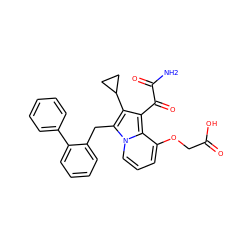 NC(=O)C(=O)c1c(C2CC2)c(Cc2ccccc2-c2ccccc2)n2cccc(OCC(=O)O)c12 ZINC000013758451