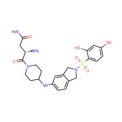 NC(=O)C[C@H](N)C(=O)N1CCC(Nc2ccc3c(c2)CN(S(=O)(=O)c2ccc(O)cc2O)C3)CC1 ZINC001772602899